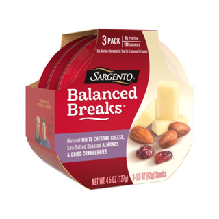🧀Sargento Balanced Breaks 🍇Snacks Natural White Cheddar Cheese อัลมอนด์อบกรอบและลูกแครนเบอร์ กับเชดด้าชีส ขนาด 127 กรัม