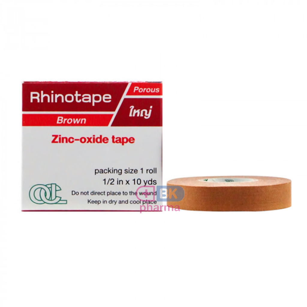 rhinotape-ไรโนเทป-เทปผ้าล็อค-ผ้าเคลือบกาวยาง-เทปตกแต่งแผล-สีขาว-สีน้ำตาล-0-5-ยาว-10-หลา-1-ม้วน