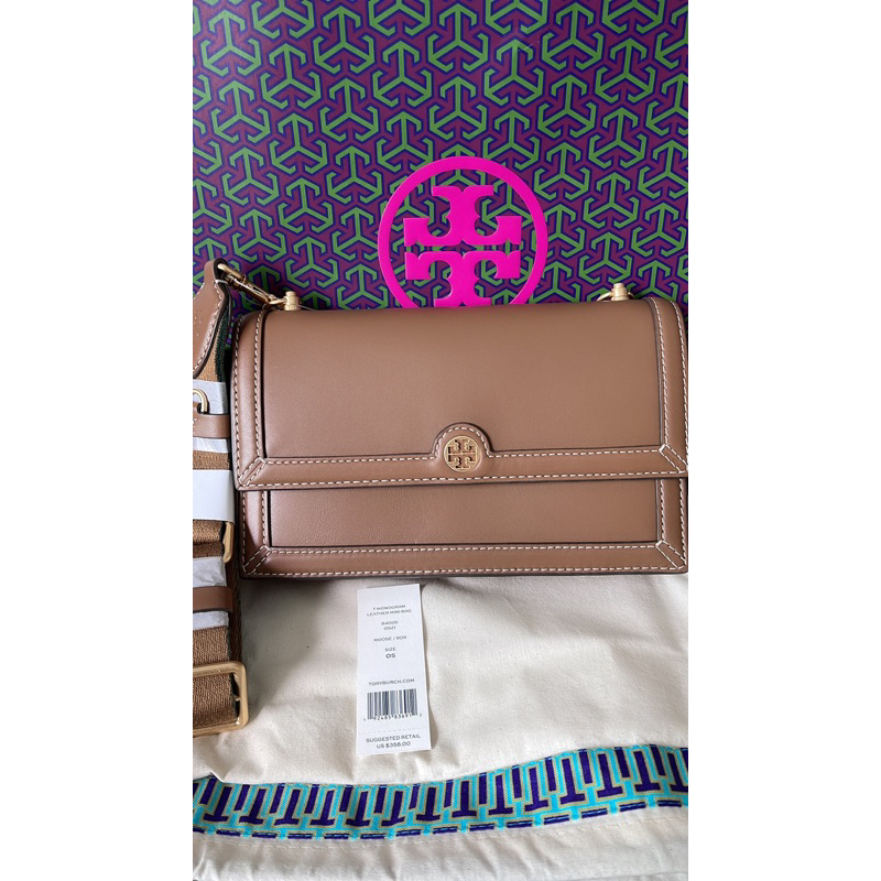พร้อมส่ง-sale-11799-ถูกเฟร่องานช็อป-tory-burch-t-monogram-mini-leather-shoulder-bag-สี-moose-สวยหรู