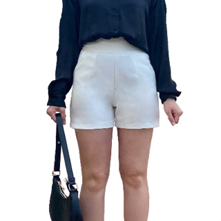กางเกงขาสั้นผู้หญิง ขอบเอวสูง (ผ้าเปเป้) มีสีดำ ขาว ส้มอิฐ แดงมังคุด ฟ้าเทา ชมพู  (S-3XL)