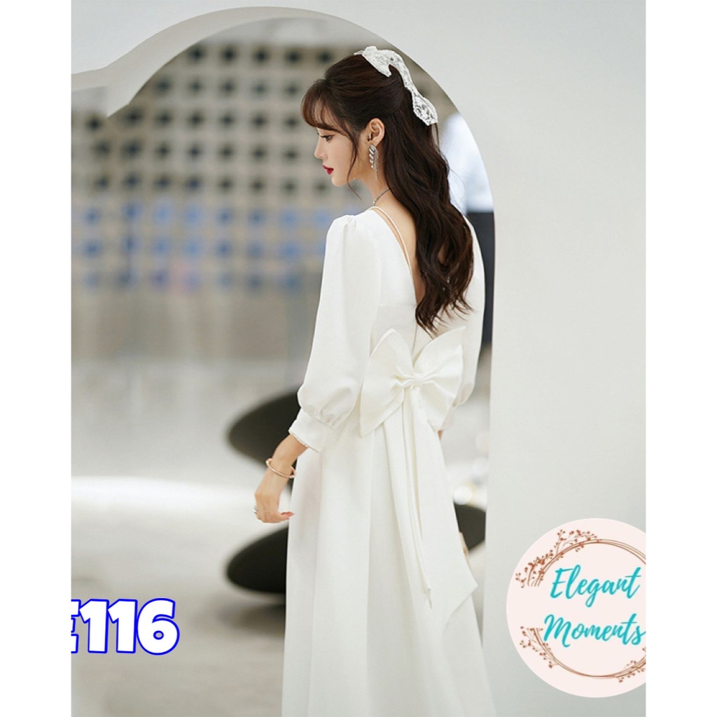 พร้อมส่งจากไทย-ชุดแต่งงาน-ชุดเจ้าสาว-ชุดถ่ายพรีเวดดิ้ง-ชุดafter-party-ชุดงานหมั้น-เดรสยาว-เดรสมินิมอล-e116