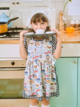 BABA BAKES 01 (Apron Dress) ชุดเดรส ชุดกระโปรง เสื้อผ้าแฟชั่นสำหรับเด็ก Premium Silk Satin