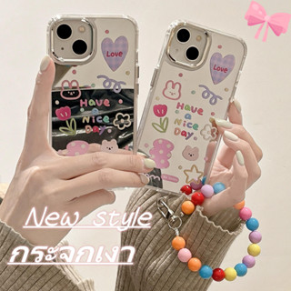 😍👉🏼สินค้าสปอต👈🏼😍เคสไอโฟน11 เคสกันกระแทก Case iPhone 14 13 12 Pro Max กระจกเงา กระต่ายน่ารัก สีชมพู จี้ เคส for iPhone 13