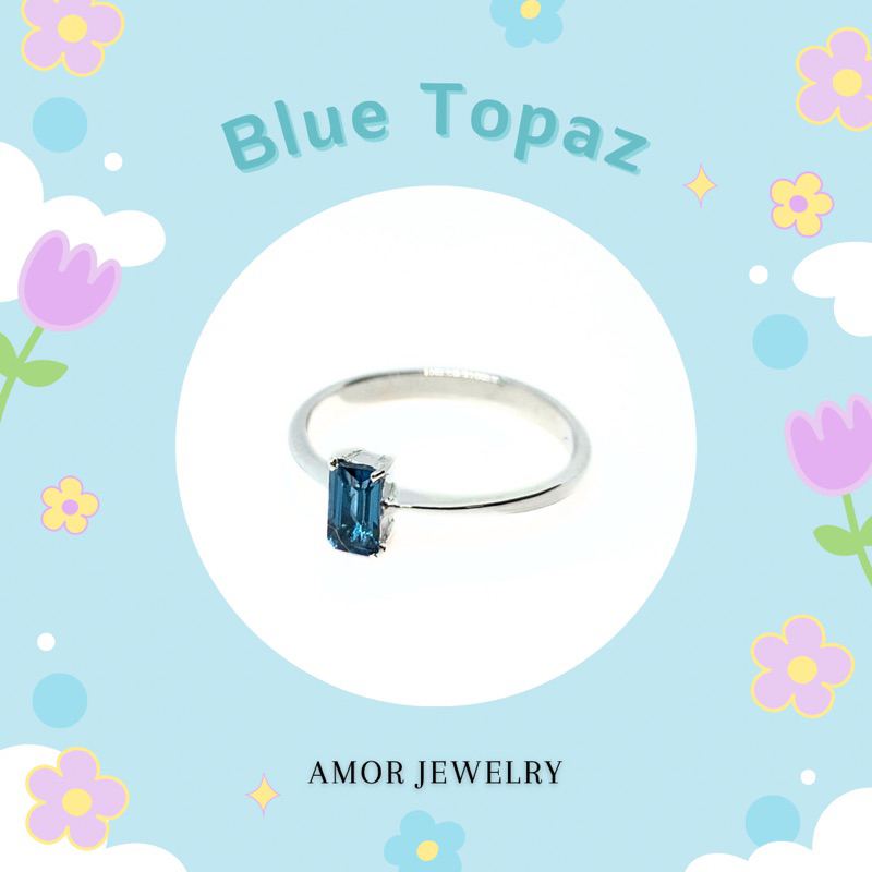 แหวนเงินแท้-925-ฝังพลอยบลูโทปาสทรงสี่เหลี่ยม-blue-topaz