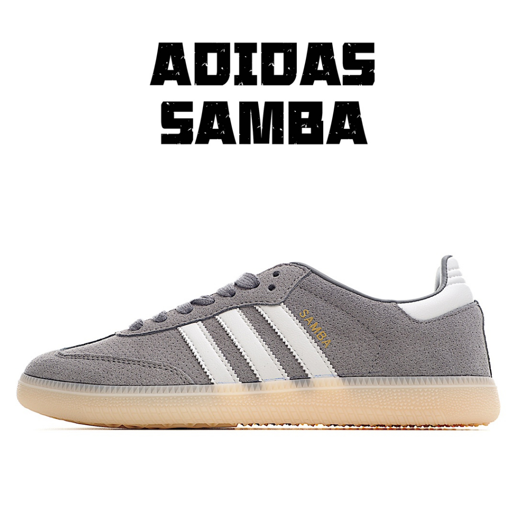 adidas-original-samba-vegan-สีเทาขาว-ลื่นสไตล์วินเทจแฟชั่นต่ำด้านบนกีฬารองเท้าลำลอง-แท้100-ผู้ชายผู้หญิง