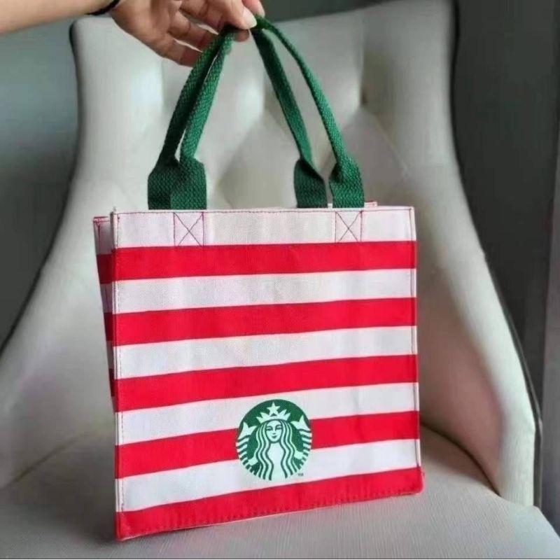 กระเป๋าถือ-ผ้าแคสวาน-starbucks-collection-เขียวแดง-งานสุดฮิตงานตามหามาก