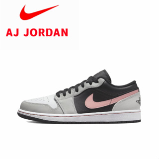 Air Jordan 1 Low รองเท้าบาสเก็ตบอลแนวเรโทรกันลื่นแบบสวมทนต่ำ  ผงสีขาวและสีดำ