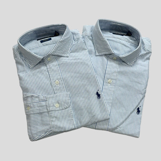 RL Custom Fit Oxford Shirt (Blue White Striped) 🪐 ปักม้ากรมเข้ม