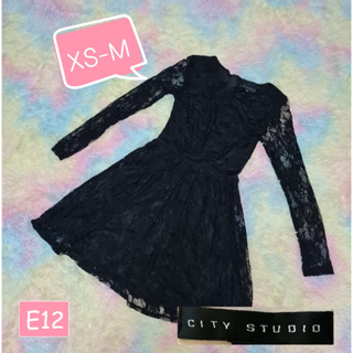 XS-S🔴ยี่ห้อ City Studio🔴Dress ดำ ผ้าลูกไม้ทั้งตัว ซับในทั้งตัว เดรสลูกไม้ ผ้ายืด