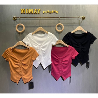 เสื้อทรงคอVปาด สวมใส่ปาดไหล่ ป้าย MOMAY(โมเม)