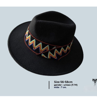 หมวกปานามาสักหลาดทรงสวยมีแถบ เป็นเครื่องประดับใส่ออกงานต่างๆได้ พร้อมส่งจากไทย B087