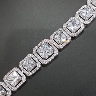 (พร้อ​มส่ง) สร้อยข้อมือเพชร CZ แท้ princess cut ทรงสี่เหลี่ยม ยาว 20 cm