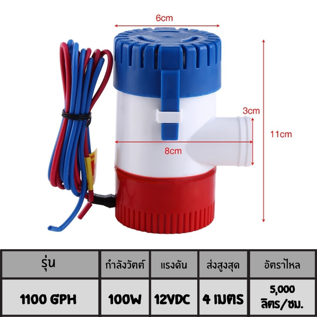 bilge-pumpปั้มน้ำท้องเรือ-ปั๊มท้องเรือขนาดเล็ก-12v-1100gph