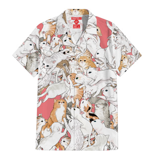 เสื้อฮาวายไหมอิตาลี แขนสั้น แชปเตอร์วัน สเก๊ตบุ๊ค ลายแมวคลื่น / Cat Wave Italain Silk Hawaii Shirt Chapter One Over Size