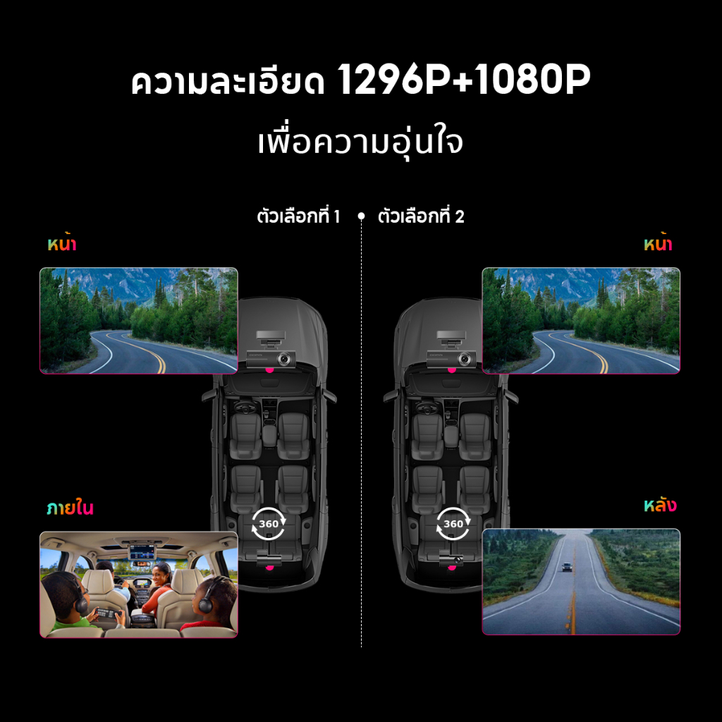 DDPAI N1 Dual กล้องติดรถยนต์ Dash Cam 1296P HD Car Camera 135° การบันทึกมุมกว้างพิเศษ ควบคุมผ่าน APP รับประกันศูนย์ไทย 1 ปี