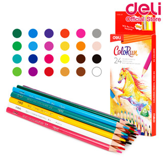 Deli C132-24 Colored Pencil 24 colors ดินสอสีไม้ 24 สี สีไม้ทรงสามเหลี่ยม สี เครื่องเขียน สีระบาย อุปกรณ์วาดรูป อุปกรณ์การเรียน