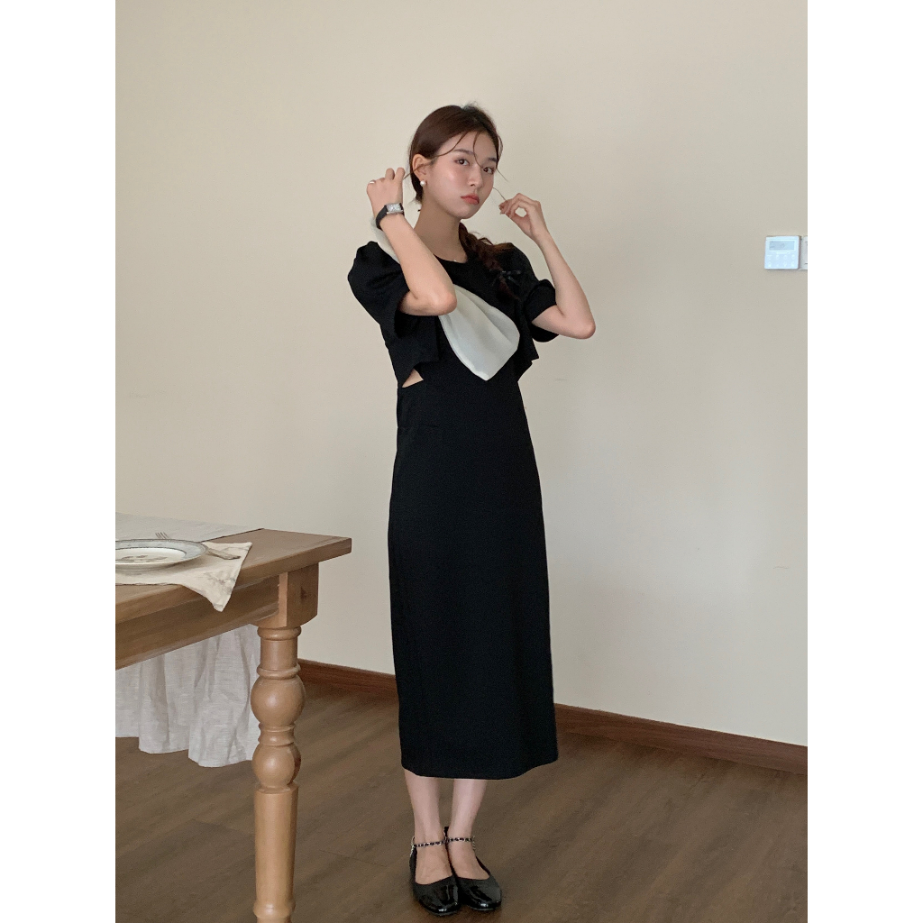 chawy-black-bow-dress-c4090-เดรสยาวทำงาน-เดรสยาว