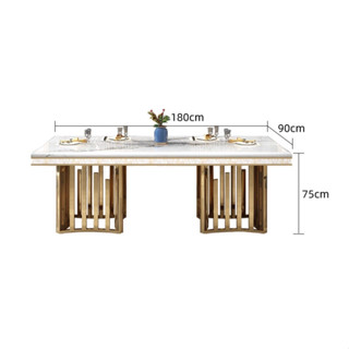 DT48-93 โต๊ะรับประทานอาหารท็อปหินอ่อนสีขาวแต่งขาสี่เหลี่ยมสีทอง 1.8 เมตร