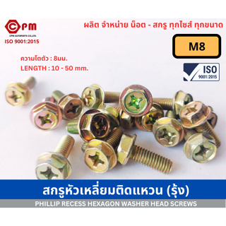 สกรูหัวเหลี่ยมติดแหวน (รุ้ง) M8 (ความโตตัว8มม.) [PHILLIP RECESS HEXAGON WASHER HEAD SCREWS]