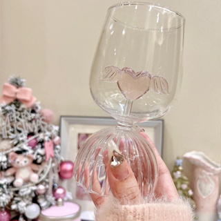 (พร้อมส่ง🌷) Glass Pink Love Wine แก้วไวน์หัวใจ แก้วไวน์