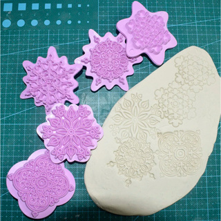 พิมพ์กดฟองดองท์ กัมเพส  Snowflake Cake Embosser Lace Press DIY  Set 5 ชิ้น สุดคุ้ม พลาสติกคุณภาพดี ลายคมชัด