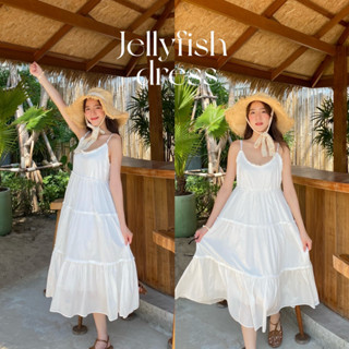 chuuchop_พร้อมส่ง(C7993)🌊🛁🫧 Jellyfish dress เดรสสายเดี่ยวสีขาว สไตล์เกาหลี ต้อนรับซัมเมอร์