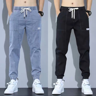#025#L-5XL#กางเกงยีนส์ขายาวผู้ชายกางเกงยีนส์ขาจั้มเอวยางยืดกางเกงแฟชั่นสไตล์เกาหลี(หากสินค้ามีปัญหาทักแชทหาเราก่อนนะค่ะ)