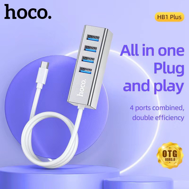 ภาพหน้าปกสินค้าHoco HB1 4-Port USB HUB PIus Type-C ของแท้100%/Hoco HB1Plus 4Port USB 3.0 จากร้าน dan1993remax บน Shopee