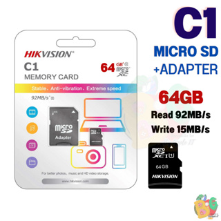 64GB MICRO SD CARD|ADAPTER (ไมโครเอสดีการ์ด+อะแดปเตอร์) HIKVISION (HS-TF-C1) Class10 92MB/s (7Y)