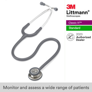 3M Littmann Classic III 27 inch, #5621 (Gray Tube, Standard-Finish Chestpiece Stainless Stem & Eartubes)