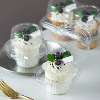 กล่องคัพเค้ก กล่องมูสเค้ก 2 in 1 PET แพค 10ใบ cupcake 1-2 หลุมฝาแบบสูงปิดล็อคในตัว คัพเค้กน่ารักๆ Take Away Box