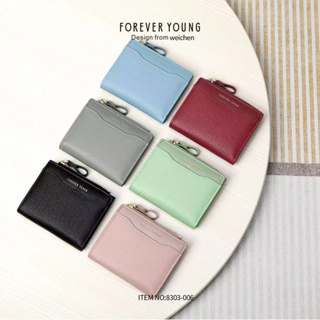 [พร้อมส่ง]กระเป๋าสตางค์ กระเป๋าสตางค์ผู้หญิงใบสั้น 2พับ  FOREVER YOUNG แถมฟรีกล่องแฟชั่น8303-006