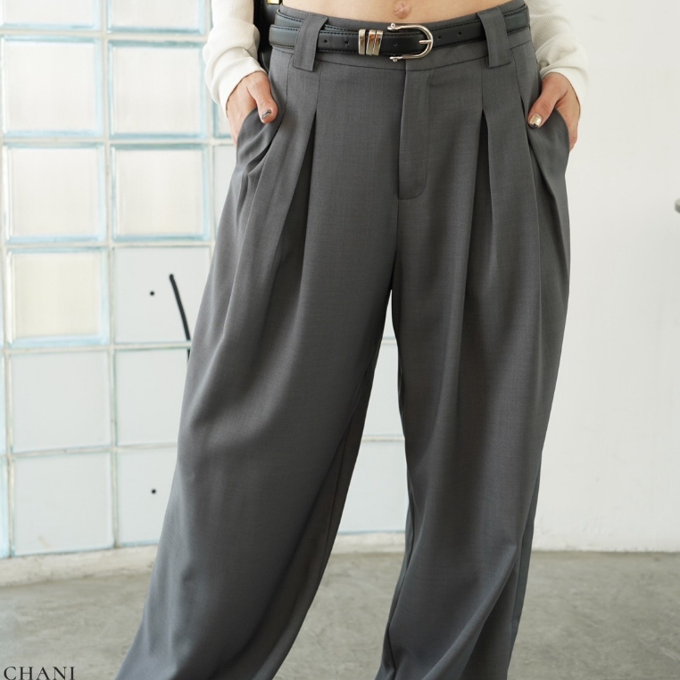 chani-n3059-l-กางเกงขายาวจีบหน้า-ผ้าไหม-พร้อมเข็มขัด-ทรงสวย-คัตติ้งดี-ทรง-low-waist-กางเกงแฟชั่น