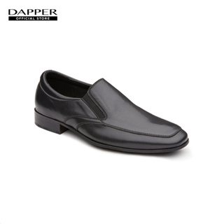 DAPPER รองเท้าหนังทำงาน แบบสวม Plain-Toe Loafers Tech-Leather สีดำ (HBKB1/658LB7)