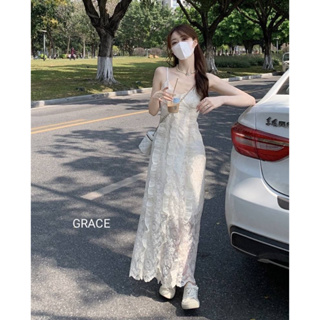 เดรสสายเดี่ยวยาว ลูกไม้🤍ป้าย Grace