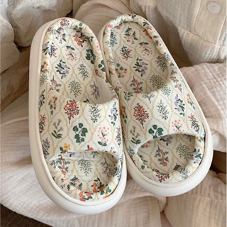 ส่งด่วน🍑 รองเท้า Vintage Flower สลิปเปอร์นุ่มนิ่ม รองเท้าใส่ในห้องลายดอกไม้วินเทจ Slipper