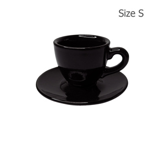 (WAFFLE) ถ้วยกาแฟ (Size S, M, L, XL) ถ้วยกาแฟลาย Glossy Black พร้อมจานรอง