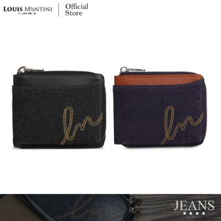 สินค้า Louis Montini (Denim Zip-Around) กระเป๋าสตางค์ผ้ายีนส์ ซิปรอบ ใบสั้น ปะหนังแท้ Jeans Wallet for Men & Women TML03