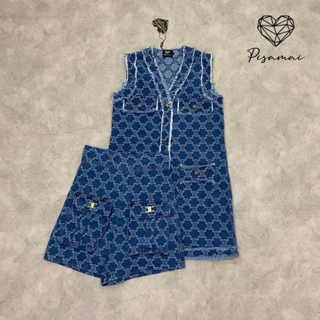 pisamai-เซ็ตเสื้อคลุมกล้ามยีนส์ลายทาง-เช็คสต๊อกก่อนกดสั่ง
