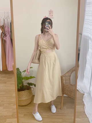 BFTS🧡 พร้อมส่ง BZM1905 YUU DRESS เดรสสายเดี่ยวตัวยาว เว้าด้านหลัง/ด้านหน้า  ด้านหลังของชุดดีเทลล์น่ารักๆ มีเชือกให้ผูกโบ