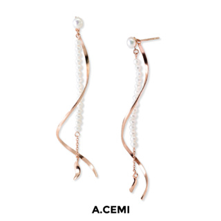 A.CEMI Orange Blossom Pearl Earring ต่างหูไข่มุกแท้ ต่างหูเงินแท้ ชุบทอง 18K โรสโกลว์ ต่างหูดีไซน์