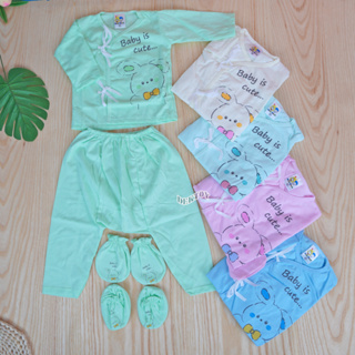 Baby hood เซ็ท 4 ชิ้น ชุดผูกหน้ายาว+ถุงมือ+ถุงเท้า สำหรับทารกแรกเกิด-6เดือน BS08C