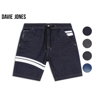 DAVIE JONES กางเกงขาสั้น ผู้ชาย เอวยางยืด สีกรม สีเทา สีดำ สีฟ้า คาดหนัง Elasticated Shorts in grey SH0052MN GY B1 LN