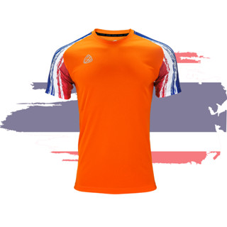 EGO SPORT เสื้อกีฬา EG1018 สีส้มแสด เสื้อฟุตบอล เสื้อกีฬาคอกลมแขนสั้น ลายธงชาติ