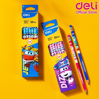 Deli U53500 Graphite Pencil Super Wing ดินสอไม้ 2B ลายซุปเปอร์วิงส์ บรรจุ 12 แท่ง/กล่อง **คละสี** ดินสอ ดินสอไม้2B ดินสอ เครื่องเขียน