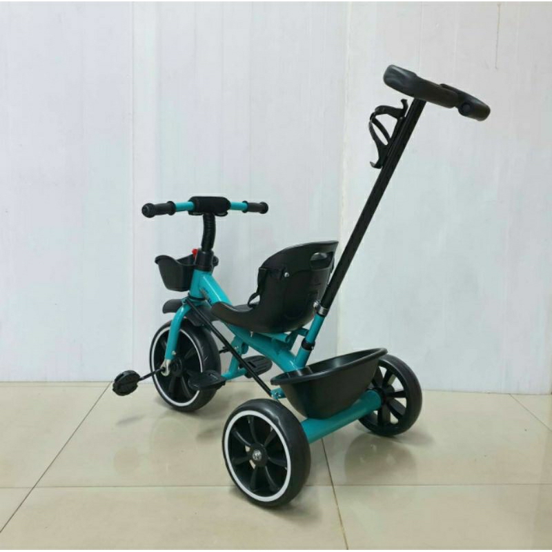 รถจักรยาน2in1-เป็นทั้งรถเข็นเด็ก-รถจักรยานสามล้อเหล็กรุ่น-baby-love-มีด้ามเข็นบังคับ-มีที่พักเท้า-มีที่ใส่ขวดนม