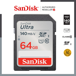 สินค้า SanDisk Ultra SD Card Class10 64GB SDXC Speed 140MB/s (SDSDUNB-064G-GN6IN*1) เมมโมรี่การ์ด สำหรับ กล้องมิลเลอร์เลส DSLR Mirrorless ประกัน10ปี