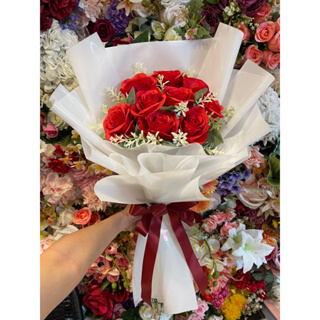 ช่อกุหลาบเกาหลี 9 ดอก หน้าดอก 10 เซน สูง 70 เซน วาเลนไทน์ รับปริญญา ปัจฉิม วันเกิด วันครบรอบ ช่อดอกไม้ประดิษฐ์ ที่ระลึก