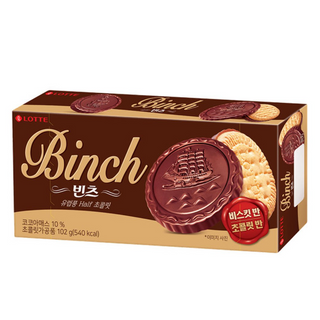 ขนมเกาหลี Lotte binch chocolate biscuit 102g롯데 빈츠 บินซ์ บิสกิตเคลือบช็อกโกแลต