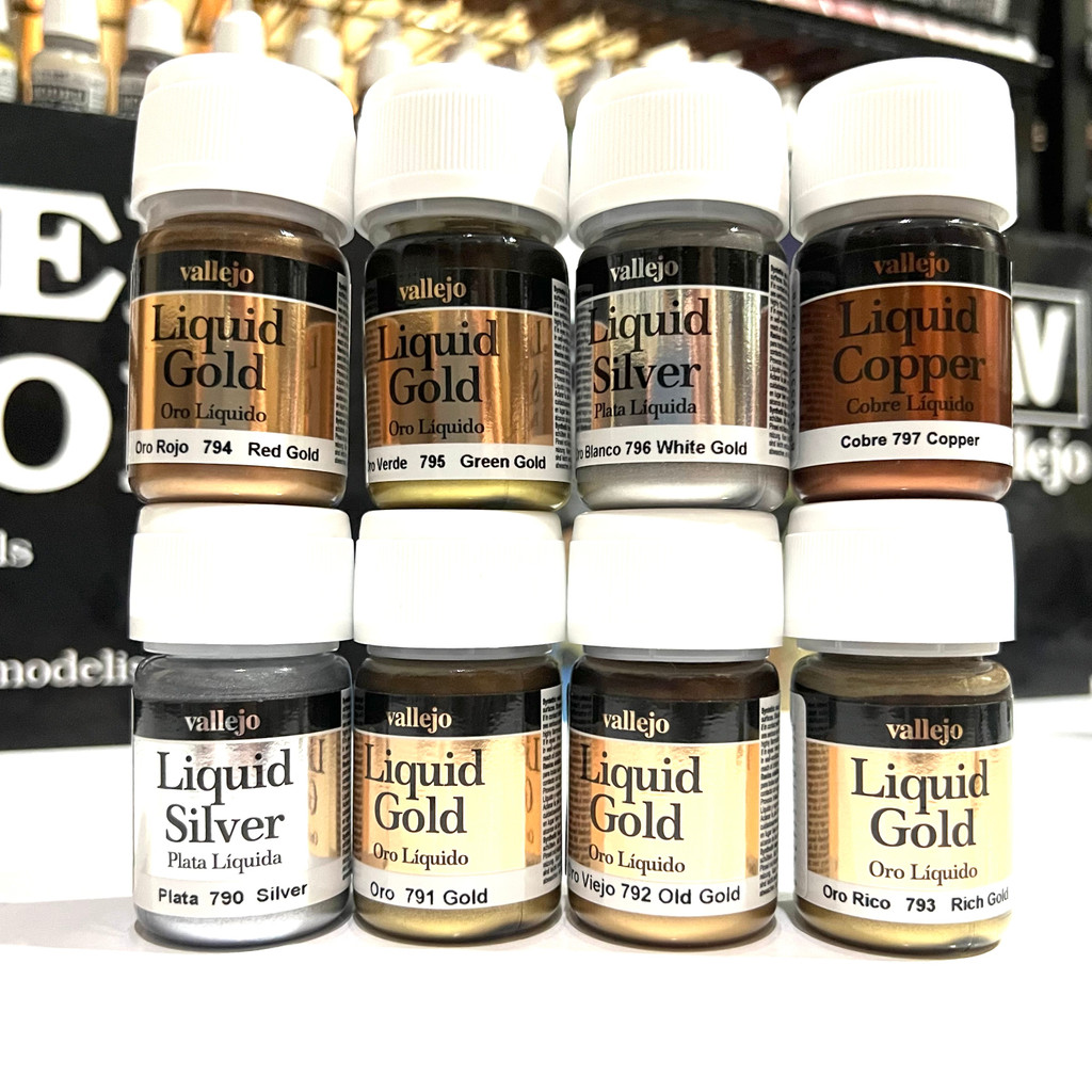 vallejo-liquid-gold-alcohol-based-กลุ่มสีเกล็ดโลหะละเอียดสูง-และเงาสูง-สูตรแอลกอฮอล์